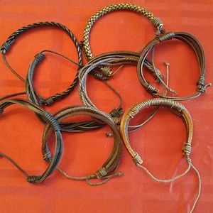 Leather Bracelet Set - 8 Bracelets Black and Brown